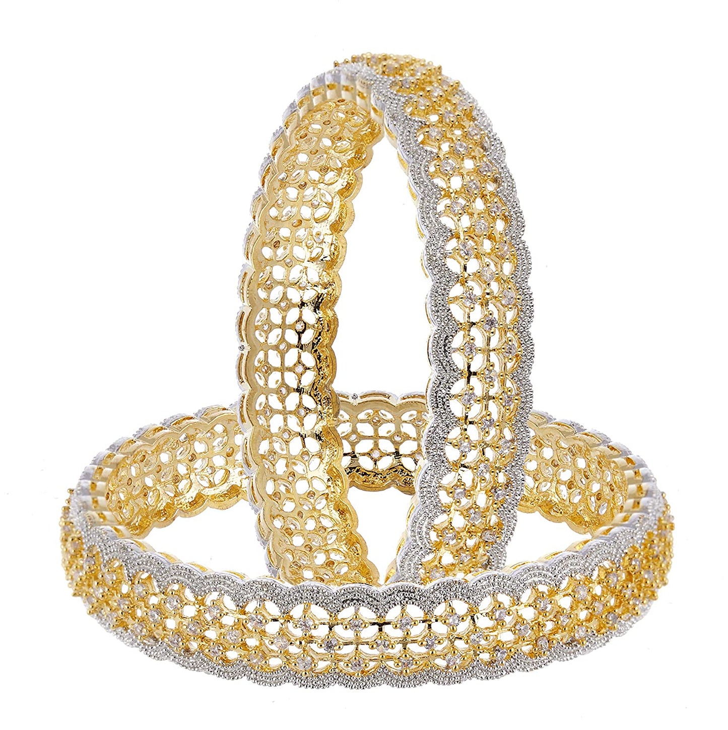 Gold-Polished Alloy American Diamond Broad Bangle Set - The Pari - The Pari - Dinesh Associates