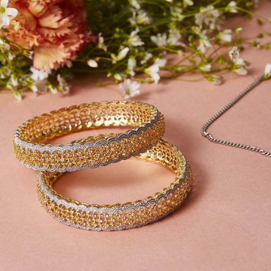 Gold-Polished Alloy American Diamond Broad Bangle Set - The Pari - Swadesiicart