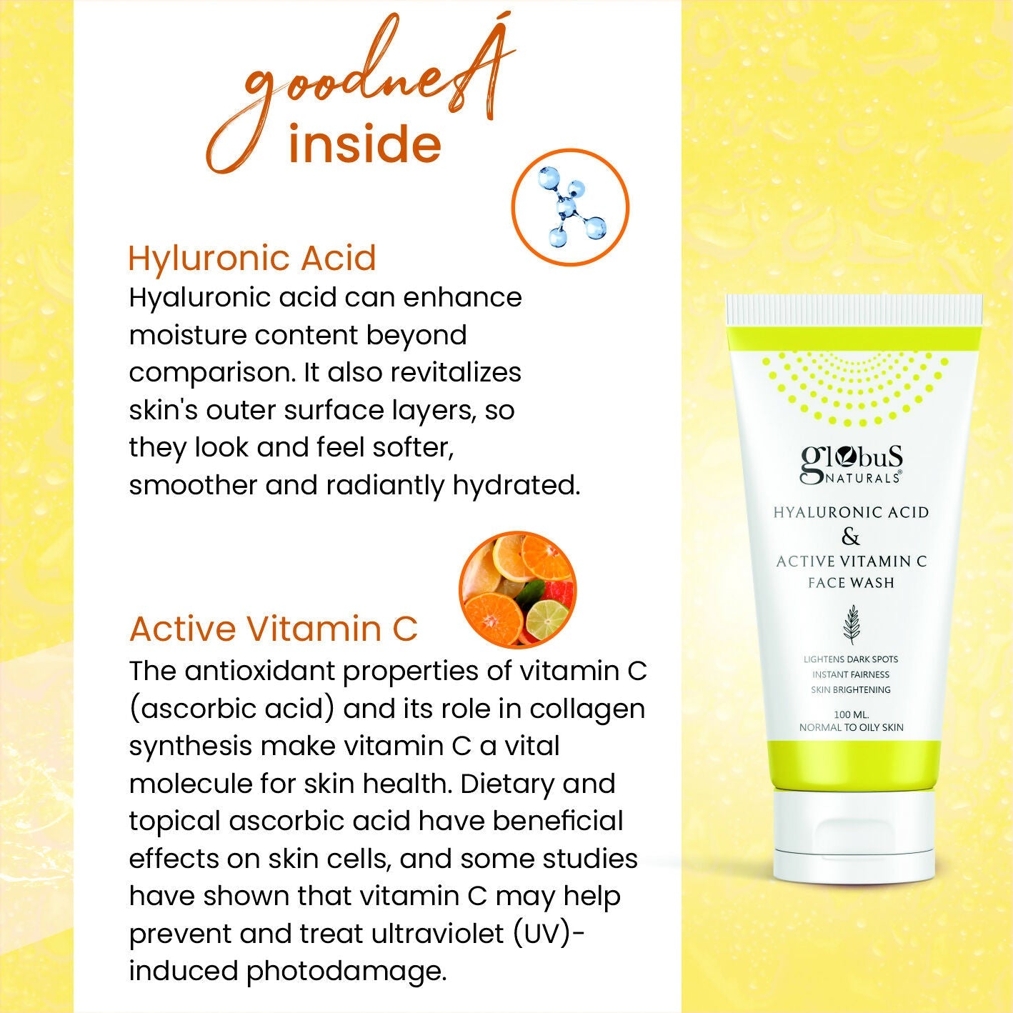 Globus Naturals Hyaluronic Acid & Vitamin C Face Wash | Swadesiicart