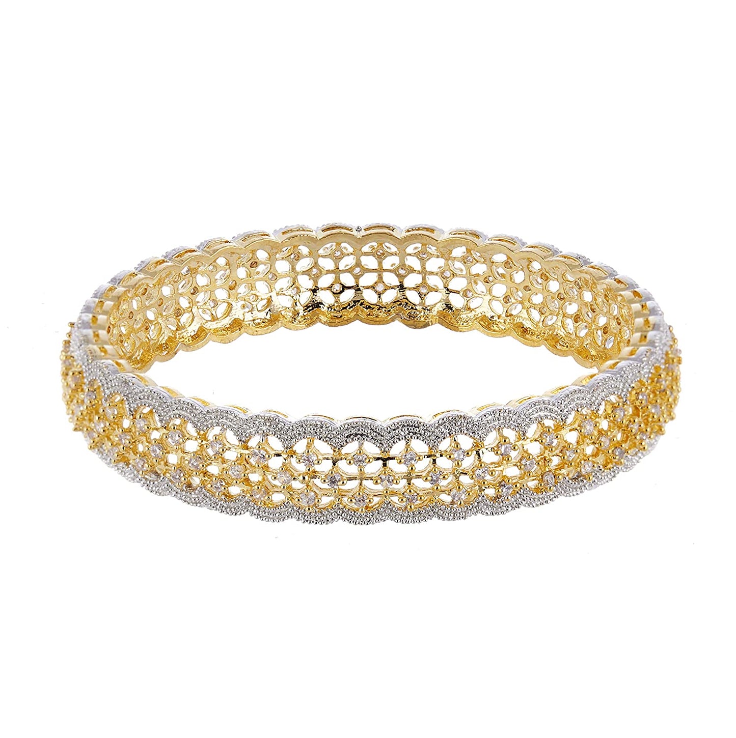 Gold-Polished Alloy American Diamond Broad Bangle Set - The Pari - Swadesiicart