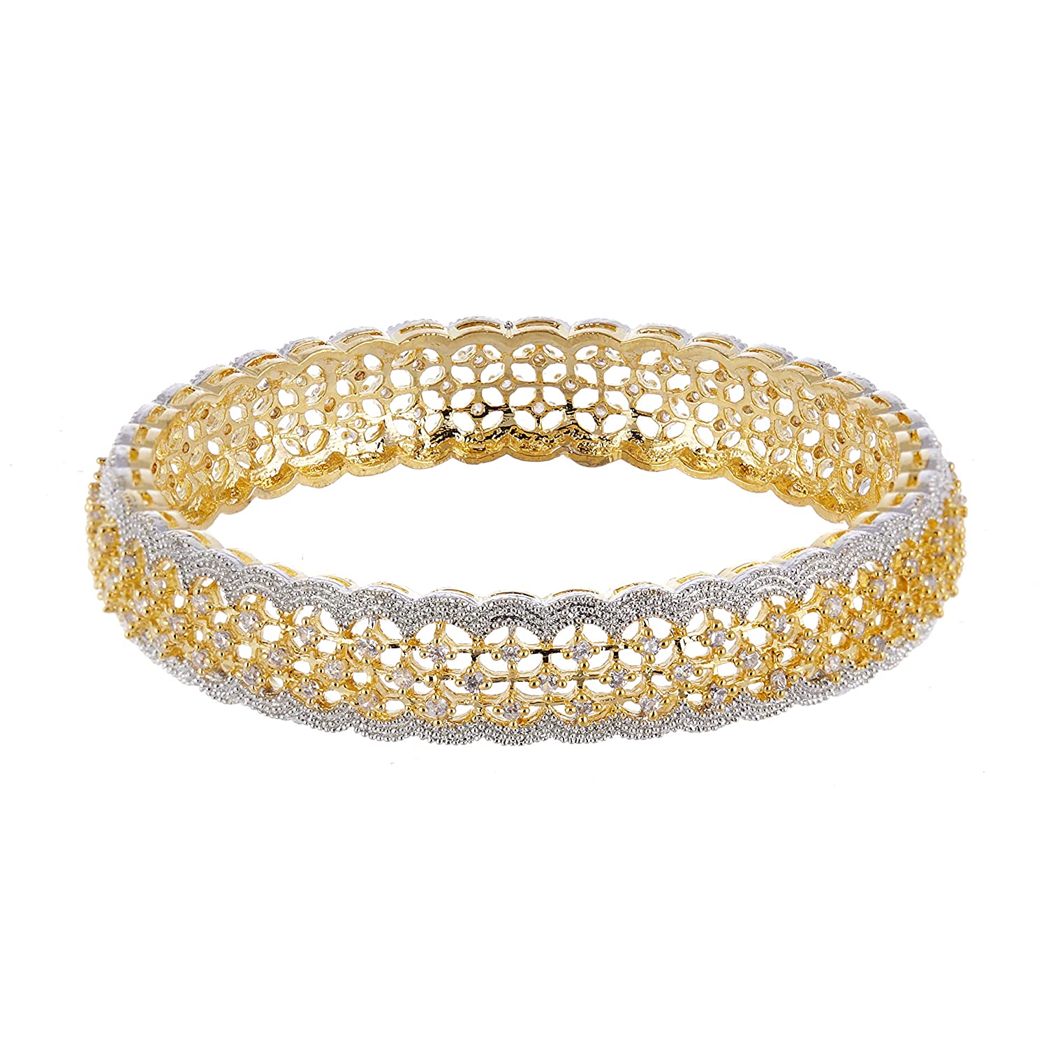 Gold-Polished Alloy American Diamond Broad Bangle Set - The Pari - Swadesiicart