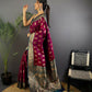 Joban Fashion Banarasi Wine Woven Butti Soft Silk Saree | Swadesiicart