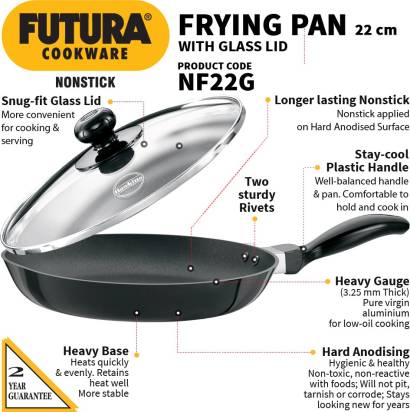 Hawkins Futura Non-stick Frying Pan 22 cm Diameter with Glass Lid 1 L (NF22G) - Swadesiicart