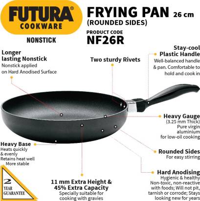 Hawkins Futura Non-stick Rounded Sides Frying Pan 26 cm Diameter 1 L (NF26R) - Swadesiicart