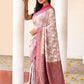 Joban Fashion Pastel Lilac Crepe Chiffon Pure Handloom Banarasi Silk Saree | Swadesiicart
