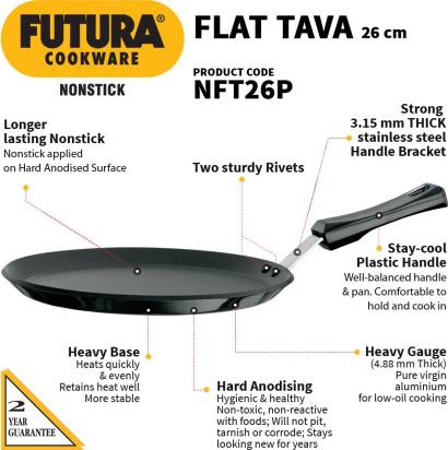 Hawkins Futura Non-stick Flat Tava 26 cm Diameter (NFT26P) - Swadesiicart