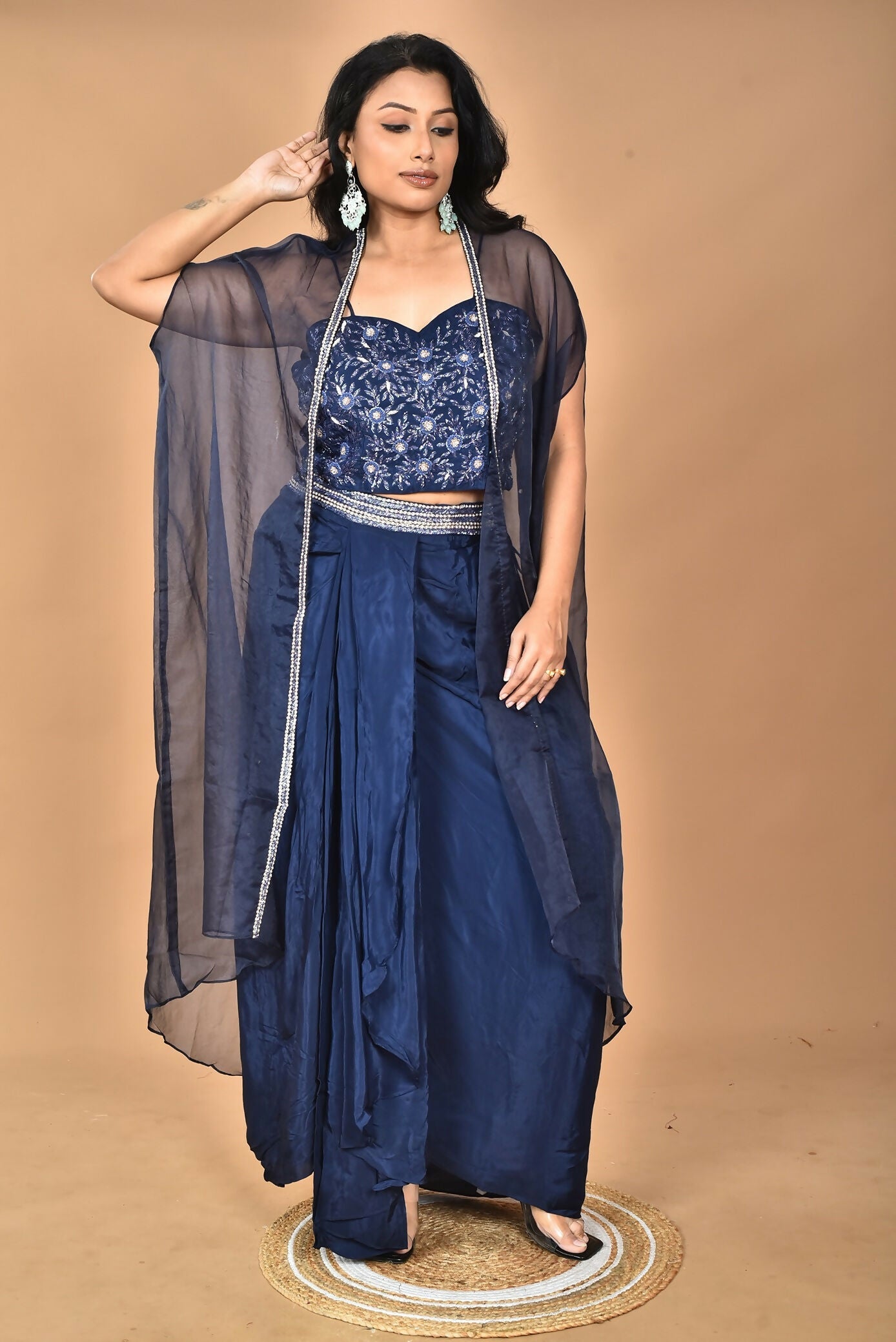 Morchari Women Hand Embroidery Crop Top-Blue - Swadesiicart