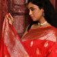 Joban Fashion Red Handwoven & Zari Work Soft Pure Handloom Banarasi Silk Saree | Swadesiicart