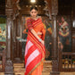 Very Much Indian Handloom Cotton Viscose Ilkal Saree Bright Orange With Red Border | Swadesiicart