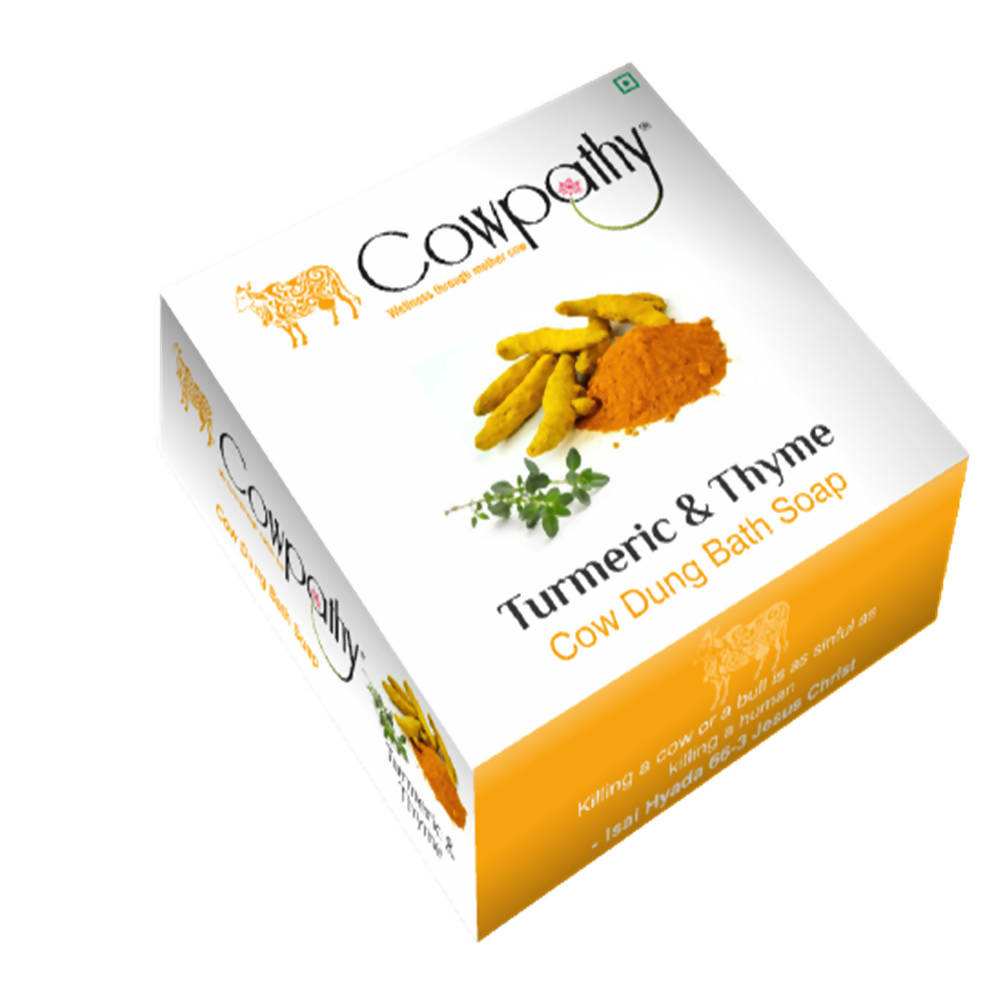 Cowpathy Turmeric & Thyme Cow Dung Bath Soap (75gm) - Ravino Industries Pvt Ltd