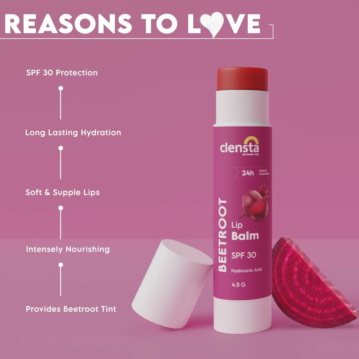 Clensta Beetroot Lip Balm With Hyaluronic Acid Spf 30 With Beetroot | Swadesiicart