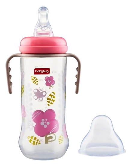 Babyhug Polypropylene Anti-Colic Sterilizable Feeding Bottle With Handle Pink - Swadesiicart