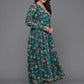 Ahalyaa Women Floral Printed Angrakha Kurta with Palazzos - Green Color | Swadesiicart