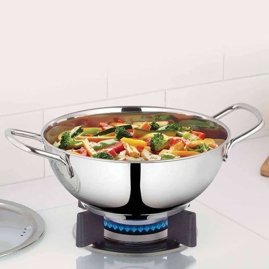 Borosil Stainless Steel Deep Kadhai With Lid, 2.3 Litre - Swadesiicart