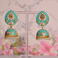 Sea Green Ethnic Enamel Meenakari Jhumki Earrings By House of Ree - Swadesiicart