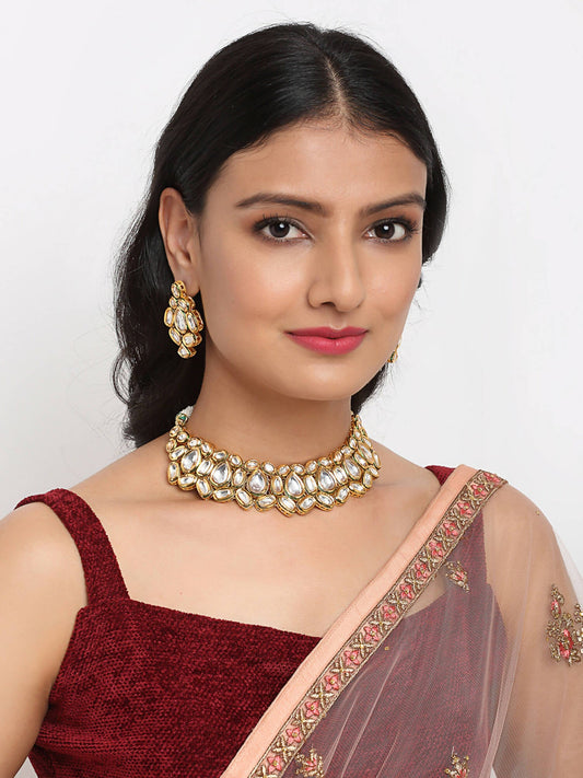 Kundan Choker With Earrings - Ruby Raang | Swadesiicart
