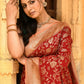 Joban Fashion Red Crepe Chiffon Pure Handloom Banarasi Silk Saree | Swadesiicart