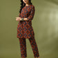 Myshka Women's Multi Printed Cotton Round Neck Party Tunic With Trousers Co-ord set - Swadesiicart