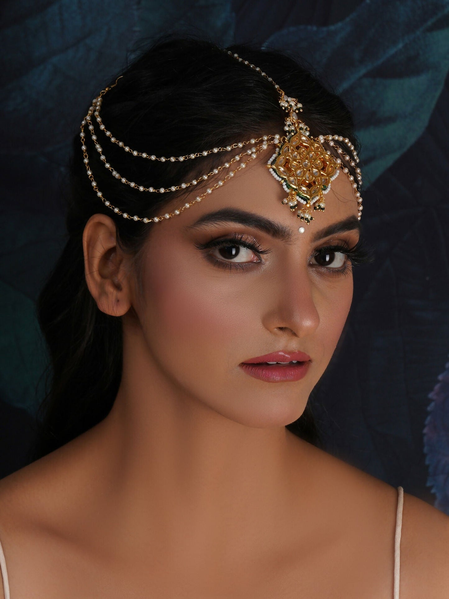 Layered Pearl Matha Patti (Gold) - Ruby Raang | Swadesiicart
