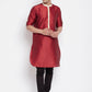 Even Apparels Red Art Silk Men's Kurta With Contrast Collar And Placket | Swadesiicart