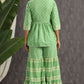 Juniper Green Ethnic Motif Printed Pure Cotton Tunic & Sharara With Sequins & Lace Detail - Swadesiicart