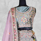 Blue & Pink Velvet Hand Work Semi Stitched Lehenga Choli with Dupatta - Nimaya Lagnotsav