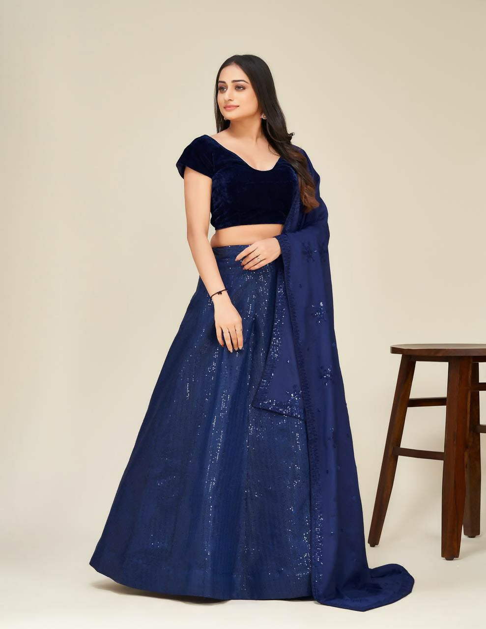 Jyoti Fashion Women's Blue Two Tone Tapeta Silk Sequins Designer Lehenga Choli Set | Swadesiicart