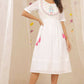 Juniper Women White Cotton Dobby Embroidered A-Line Dress | Swadesiicart
