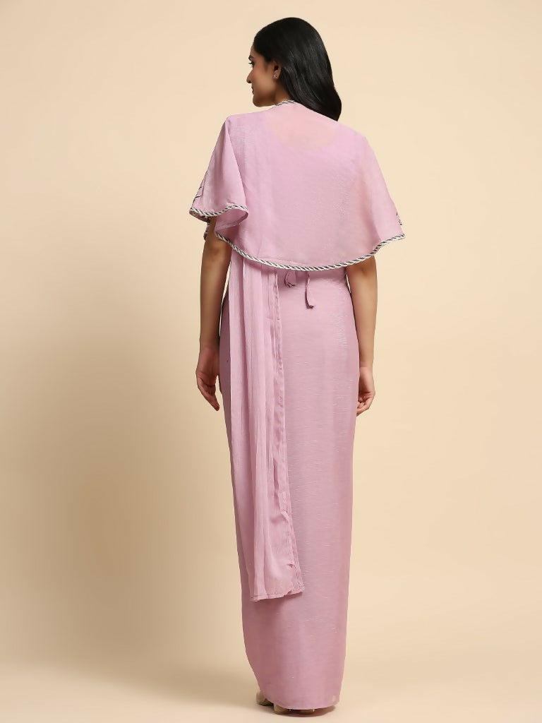 Pink Chiffon Solid Ready to wear Saree with stitched Blouse - Aayan | Swadesiicart