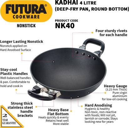 Hawkins Futura Non-stick Kadhai 30 cm Diameter 4 L (NK40) - Swadesiicart