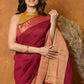 Very Much Indian Handloom Pure Cotton Linen Saree With Golden Border - Maroon | Swadesiicart