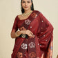 Vishnu Weaves Women's Maroon Banarasi Silk Zari Woven Saree with Blouse - Swadesiicart