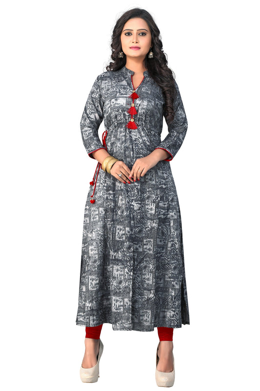 NOZ2TOZ Women's Grey Color Rayon A-Line Kurta (1Pc) - Noz2Toz