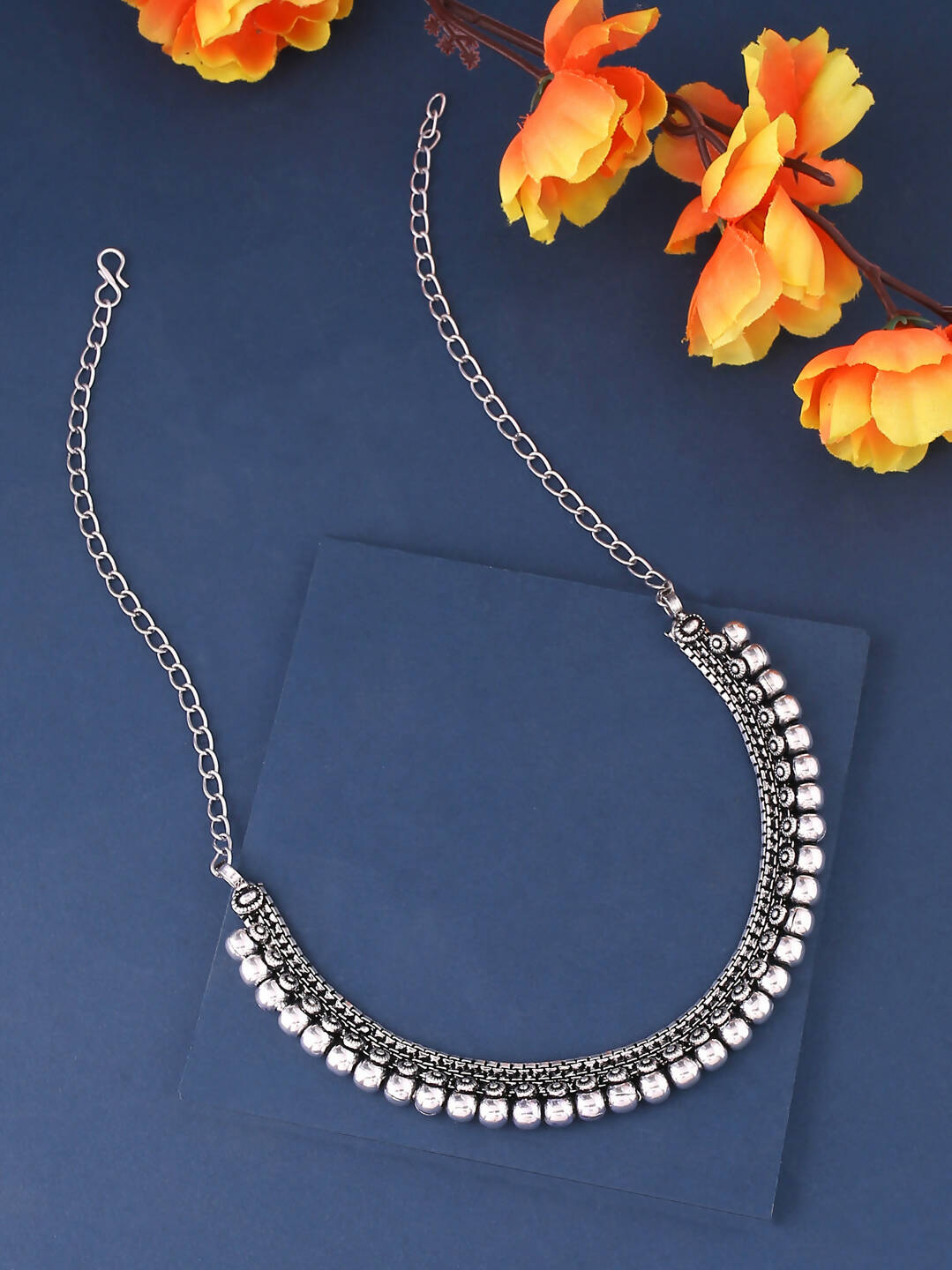NVR Women Silver-Plated Oxidised Necklace | Swadesiicart