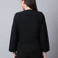 Even Apparels Black Polywool Open Front Statement Women's Jacket | Swadesiicart