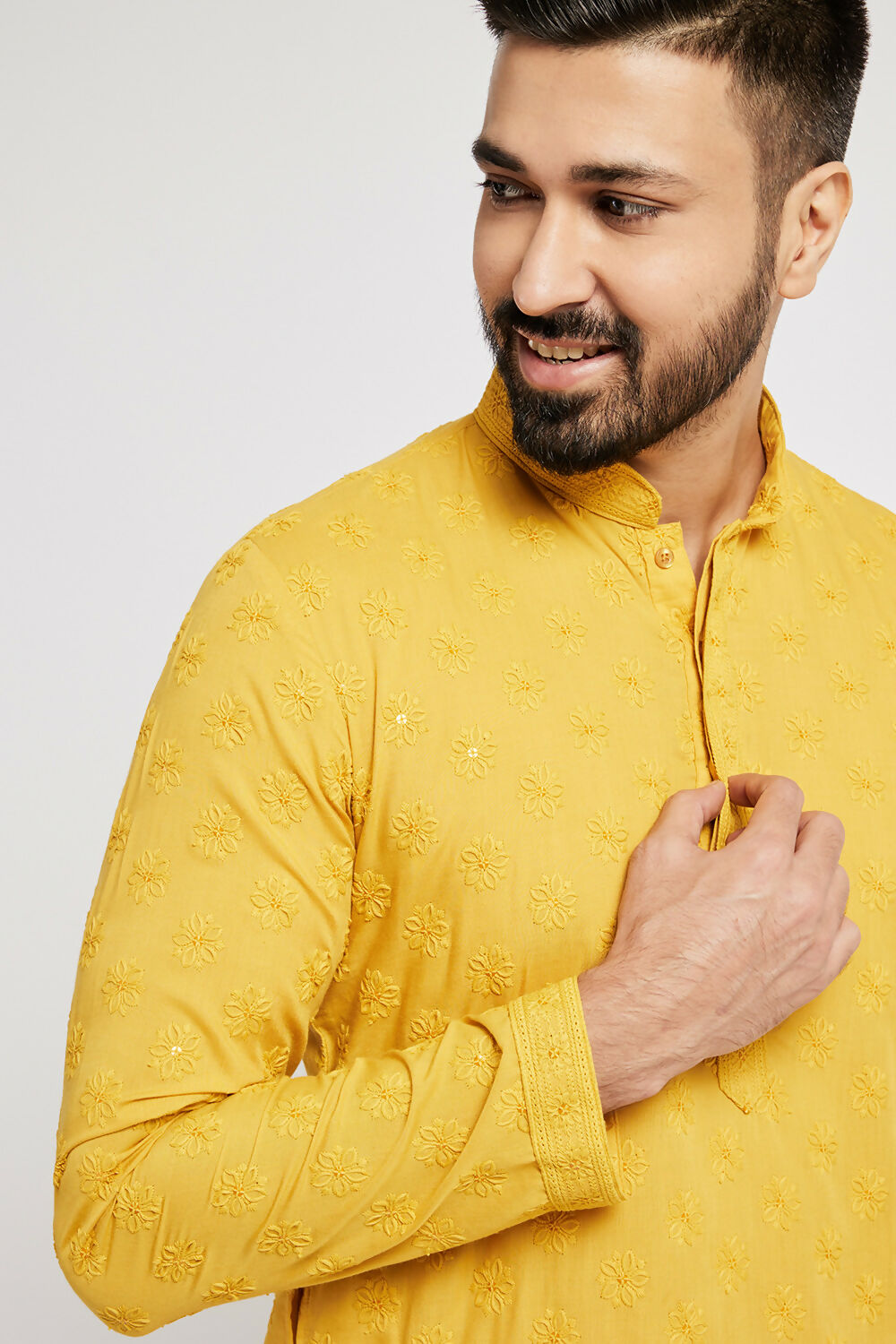 Ethnic India Yellow Men's Kurta Ethnic Motifs Cotton | Swadesiicart