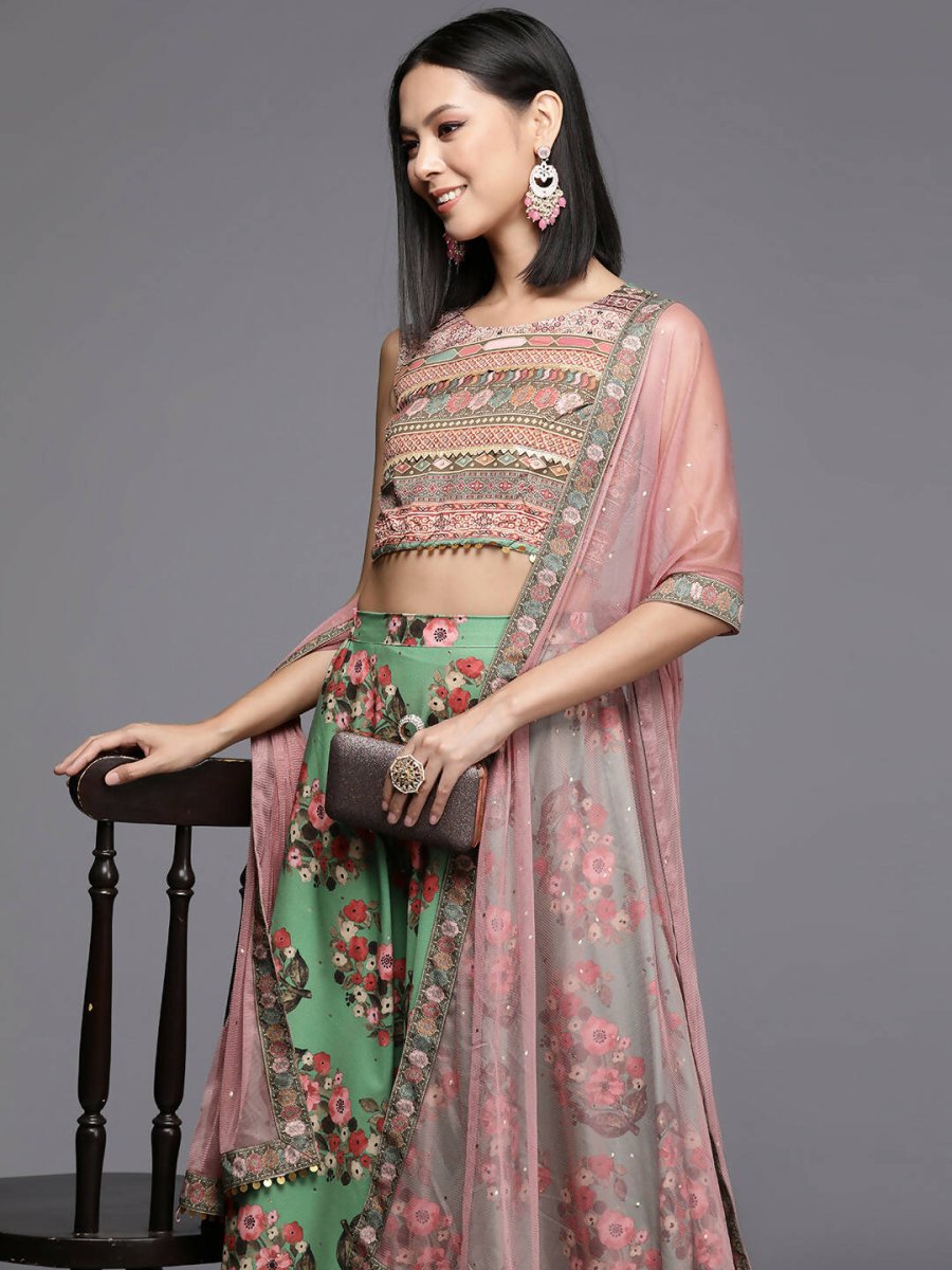 Ahalyaa Women's Traditional wear Lehenga Choli - Green | Swadesiicart