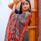 Zibaa Hand-Blocked Pure Maheshwari Silk Navy Blue Saree | Swadesiicart