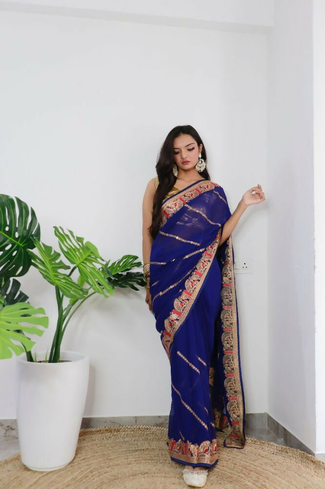 Vamsee Aaradhna Purple Georgette Saree - Swadesiicart