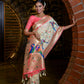 Vishnu Weaves Women's Cream Paithani Silk Zari Woven Saree with Unstitched Blouse - Swadesiicart