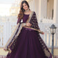 Jyoti Fashion Women's Wine Faux Blooming Sequins Zari Embroidered Anarkali Dress with Dupatta | Swadesiicart