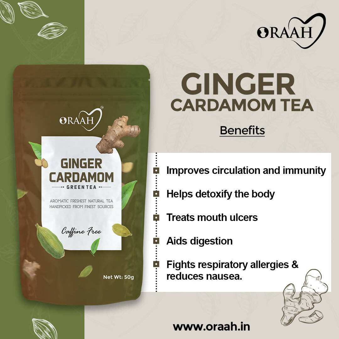 Oraah Ginger Cardamom Green Tea - Swadesiicart