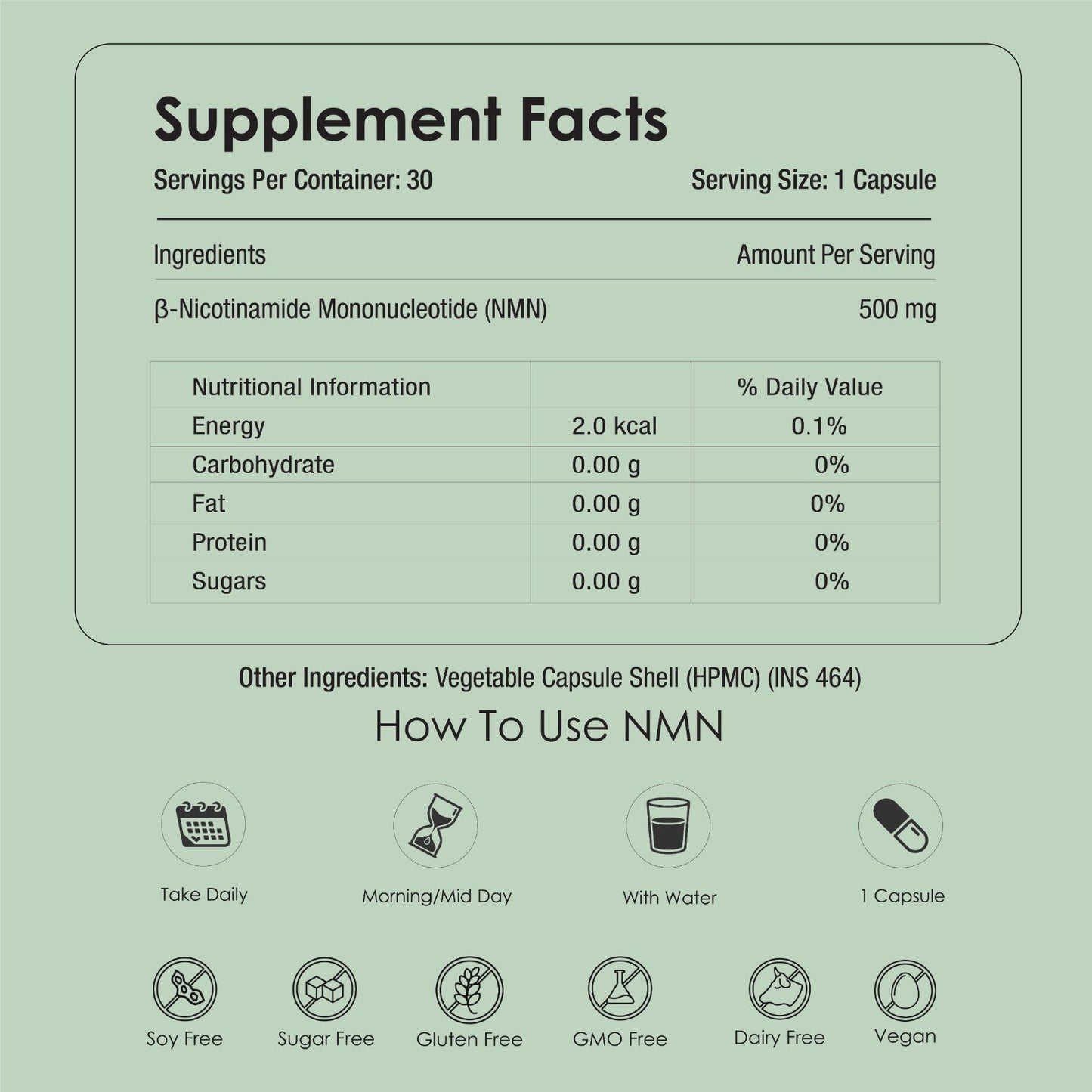 GATACA Pure β-NMN 500 mg Capsules with Nicotinamide Mononucleotide for More Energy, More Endurance, More Life | Swadesiicart