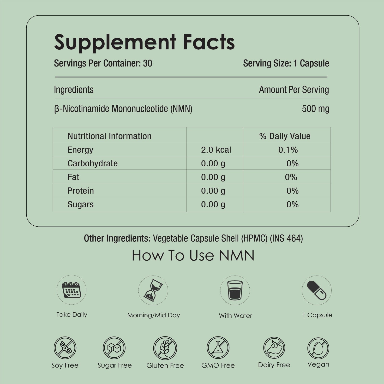 GATACA Pure β-NMN 500 mg Capsules with Nicotinamide Mononucleotide for More Energy, More Endurance, More Life | Swadesiicart