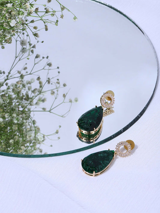 Green Druzy Quartz Earrings- Ruby Raang | Swadesiicart