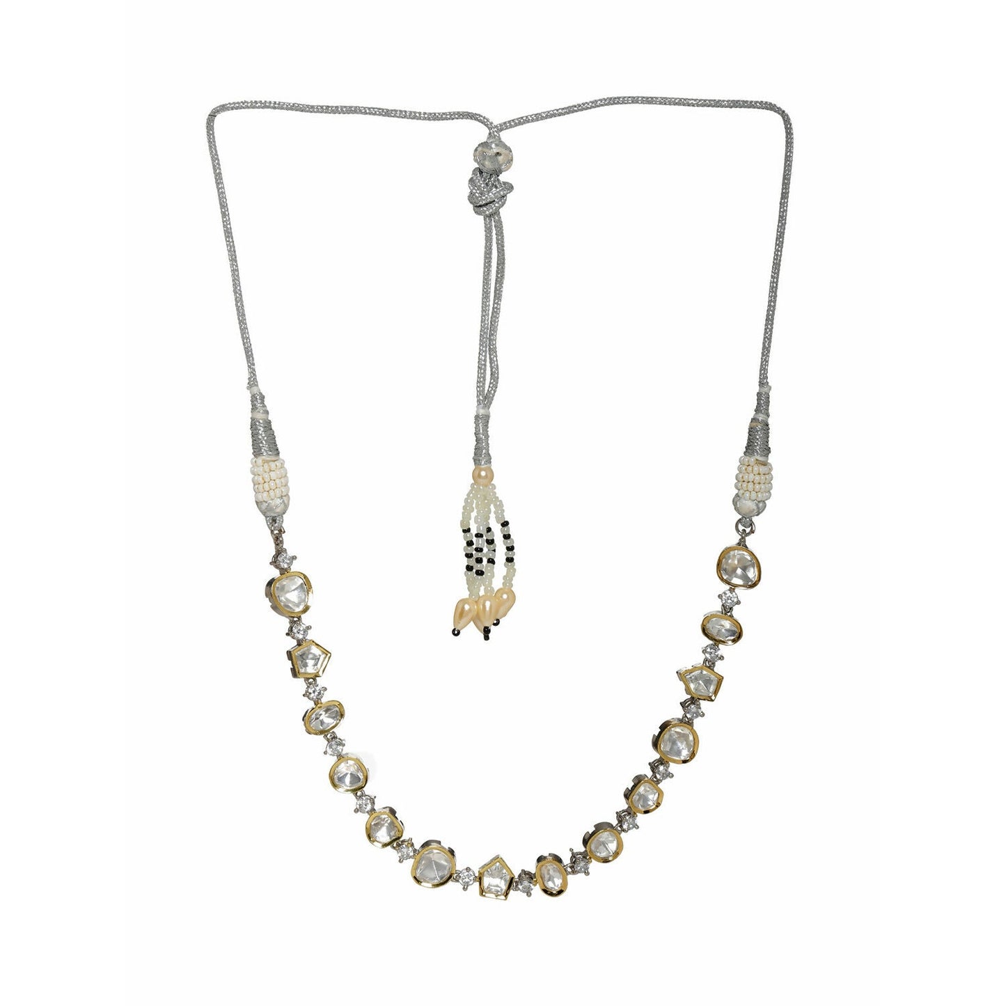 Kundan and Diamond Neckpiece (Silver) - Ruby Raang | Swadesiicart