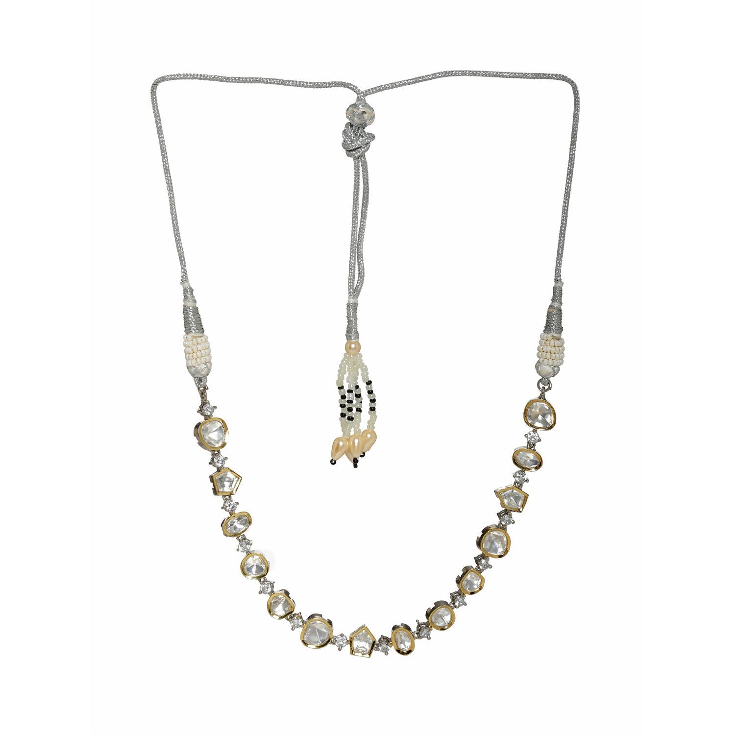 Kundan and Diamond Neckpiece (Silver) - Ruby Raang | Swadesiicart