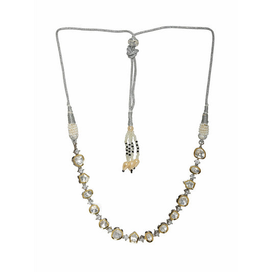 Kundan and Diamond Neckpiece (Silver) - Ruby Raang | Swadesiicart