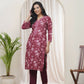 Vaasva Women Magenta Cotton Printed Straight Kurti With Pant | Swadesiicart
