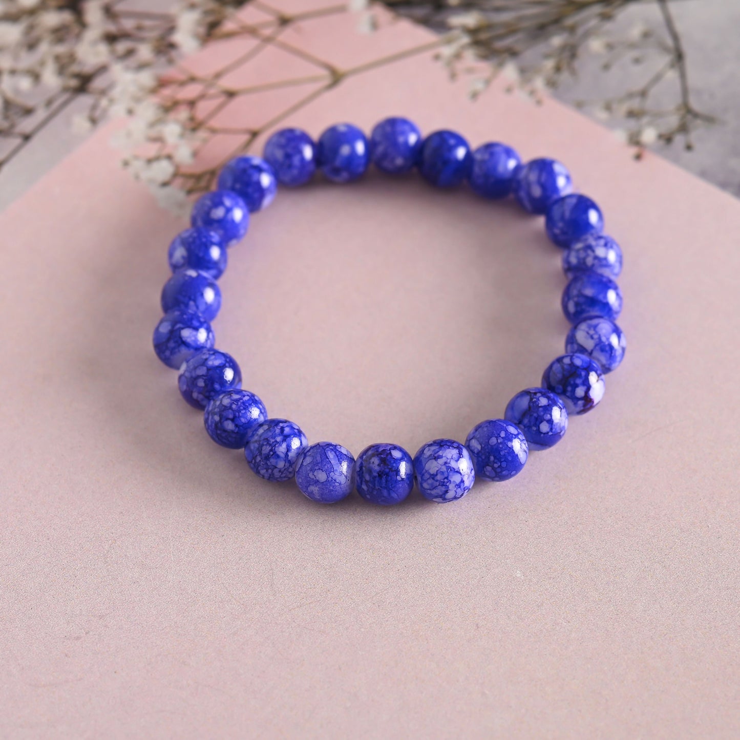 NVR Men & Women Blue Marbel Crystal Elasticated Bracelet - Swadesiicart
